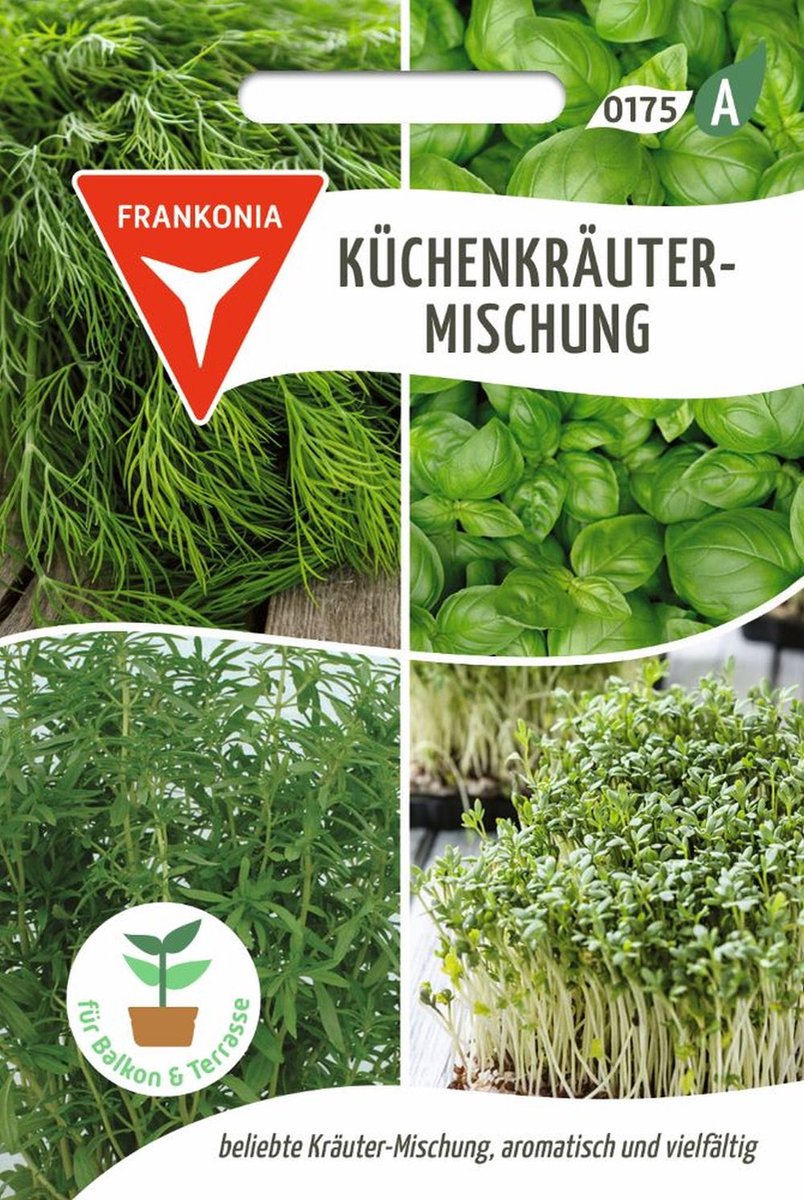 Keukenkruidenmix: basilicum, bonenkruid, dille, tuinkers, kruiden, specerijen, zaden