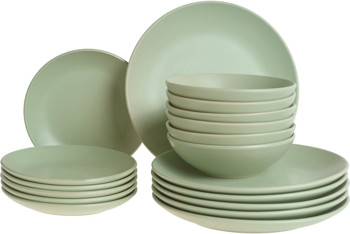 BELIANI VIVANI - Servies set van 18 - Groen - Steengoed
