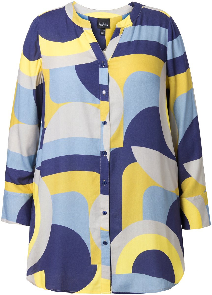 Ulla Popken - Dames - Lange blouse grafisch A-lijn tuniekhals lange mouwen - Universum - Maat 46+