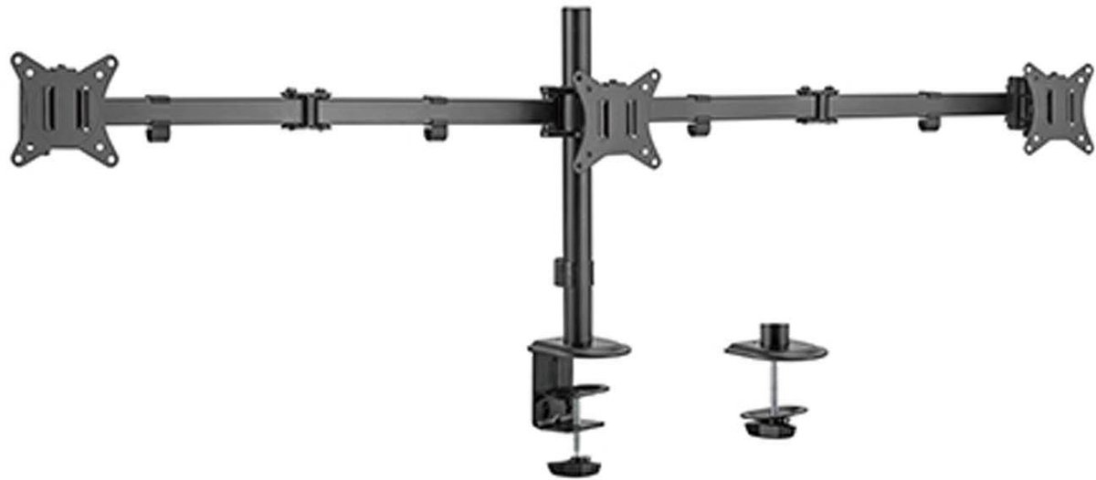 Gembird Verstelbare Bureau Monitorarm voor Drievoudige Monitoren, 17–27", Tot 7 kg per Monitor, 180° Rotatie Landschap/Portret, Kanteling 45°, 90° Zwenkbaar, VESA-compatibel, Zwart