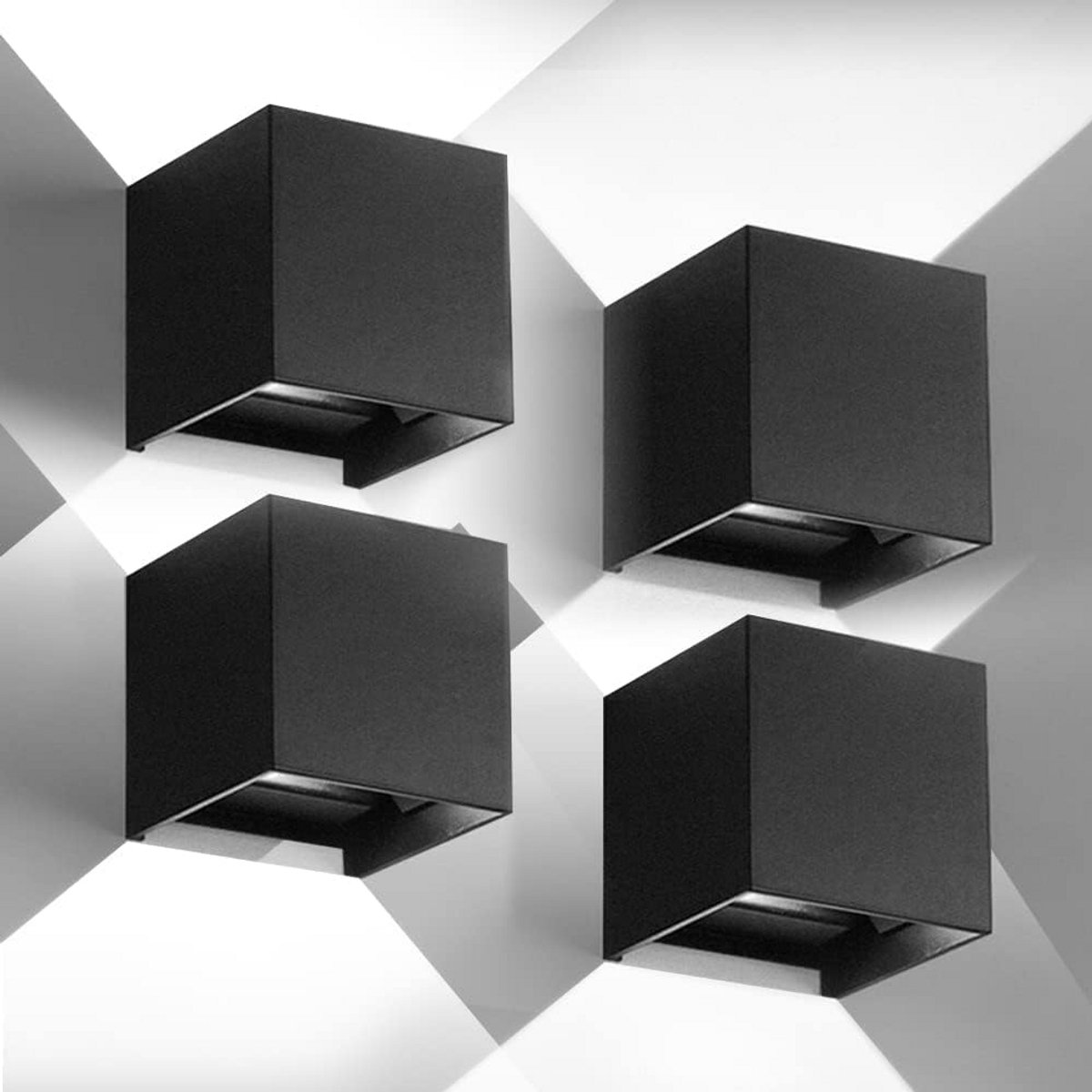 Set van 4 Zwarte LED Wandlampen IP65 12W Verstelbaar Licht Op en Neer voor Buiten en Binnen