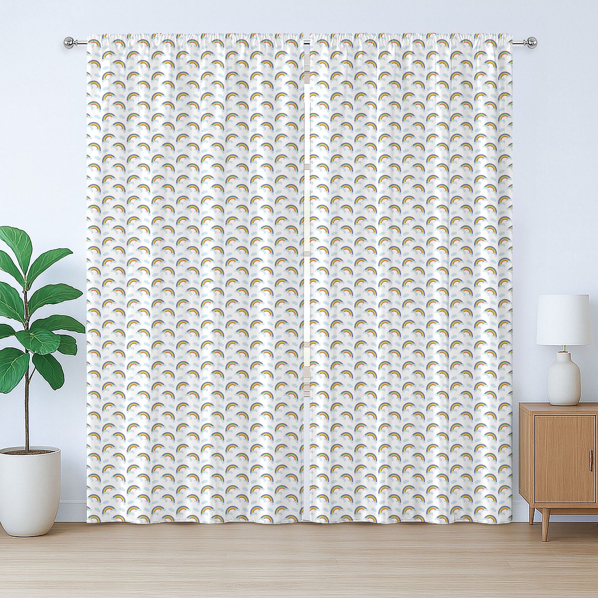 ABAKUHAUS Regenboog Rustiek Gordijn, Bewolkte Dromerige Hemel Kinderkamer, Geplooid Gordijn met Lussen en Haken, 280 x 175 cm, Multicolor