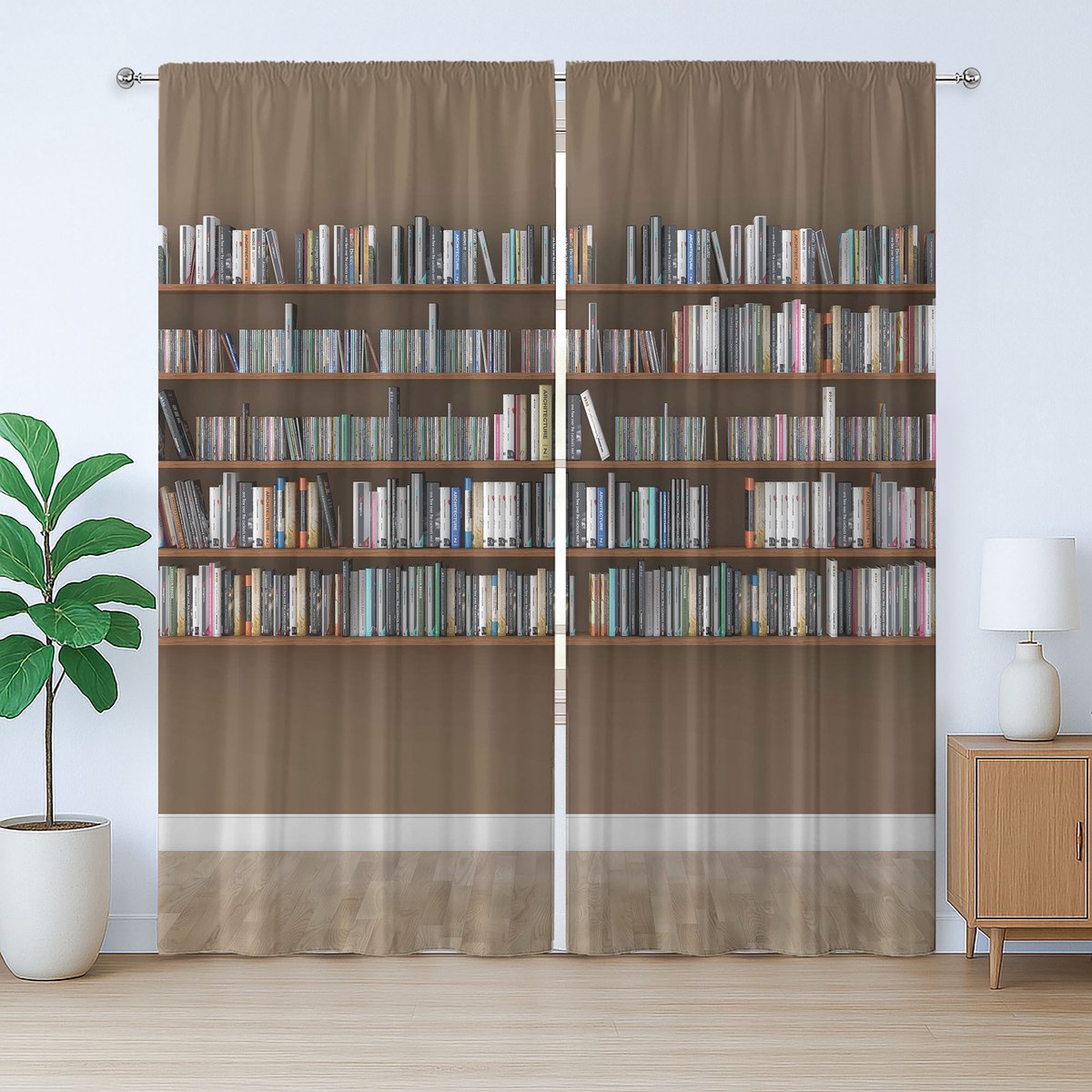 ABAKUHAUS Rustiek bibliotheekgordijn, gordijn voor binnen met boekenplanken, slaapkamergordijn met plooien en haken, 280 x 260 cm, meerkleurig