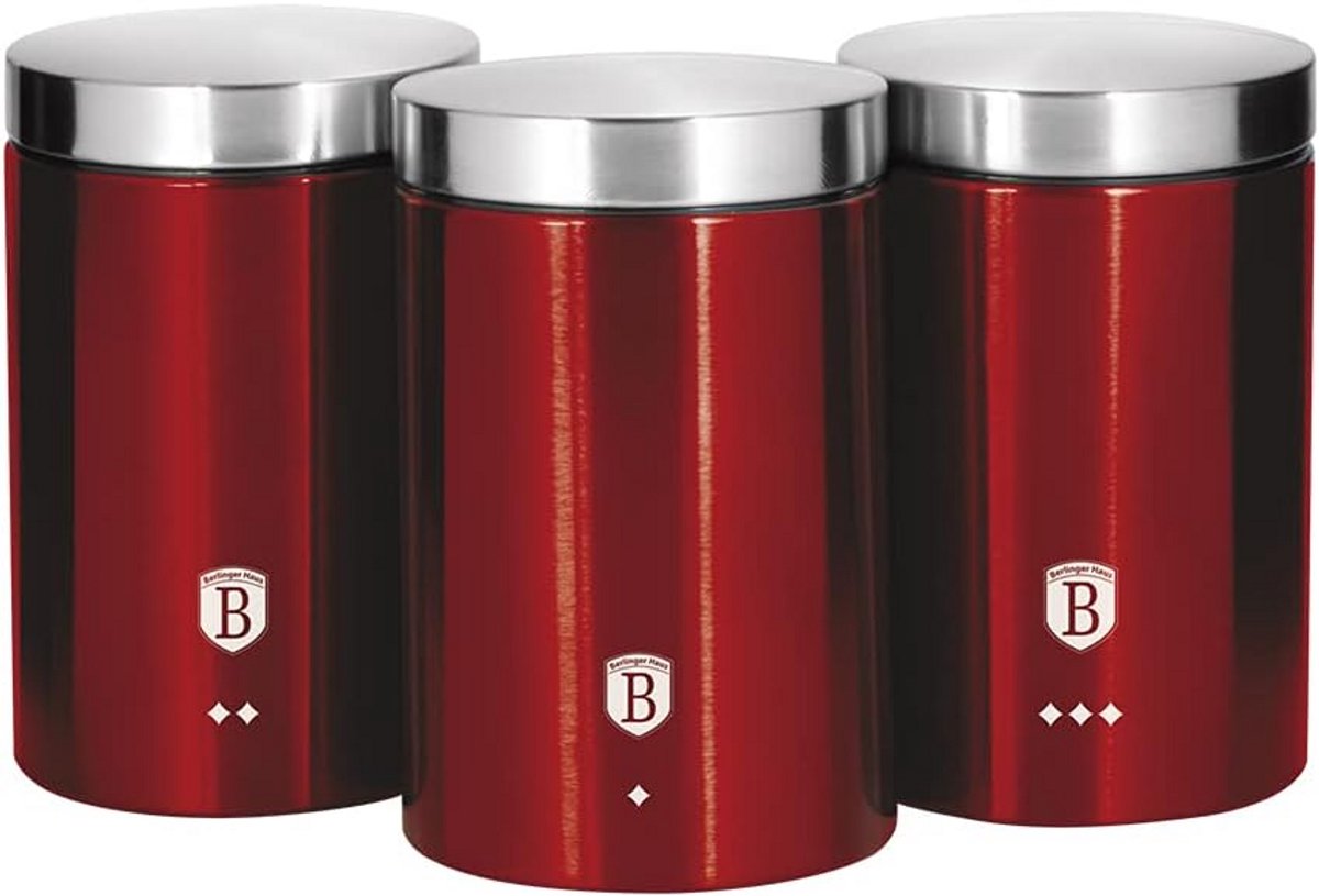 Set van 3 Blikjes in Metallic Rood - Luxe Opbergbussen