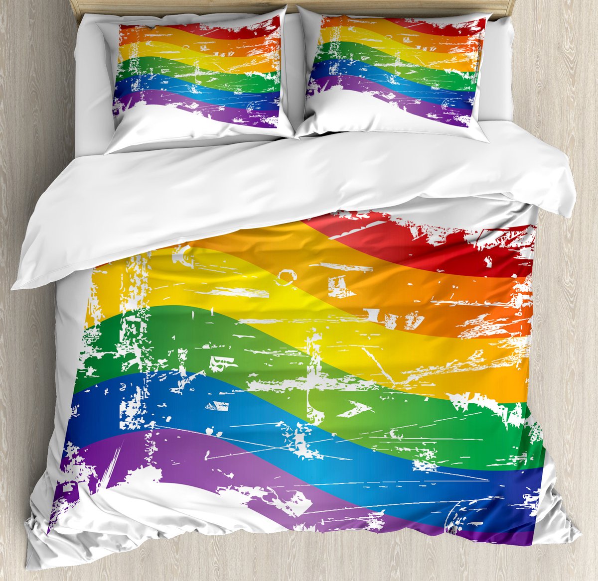 ABAKUHAUS Vintage Regenboog Dekbedovertrekset voor Tweepersoonsbedden, Gay Pride Vlag, Zachte Microvezelstof, Hypoallergeen, Kleurvast, 230 x 220 cm