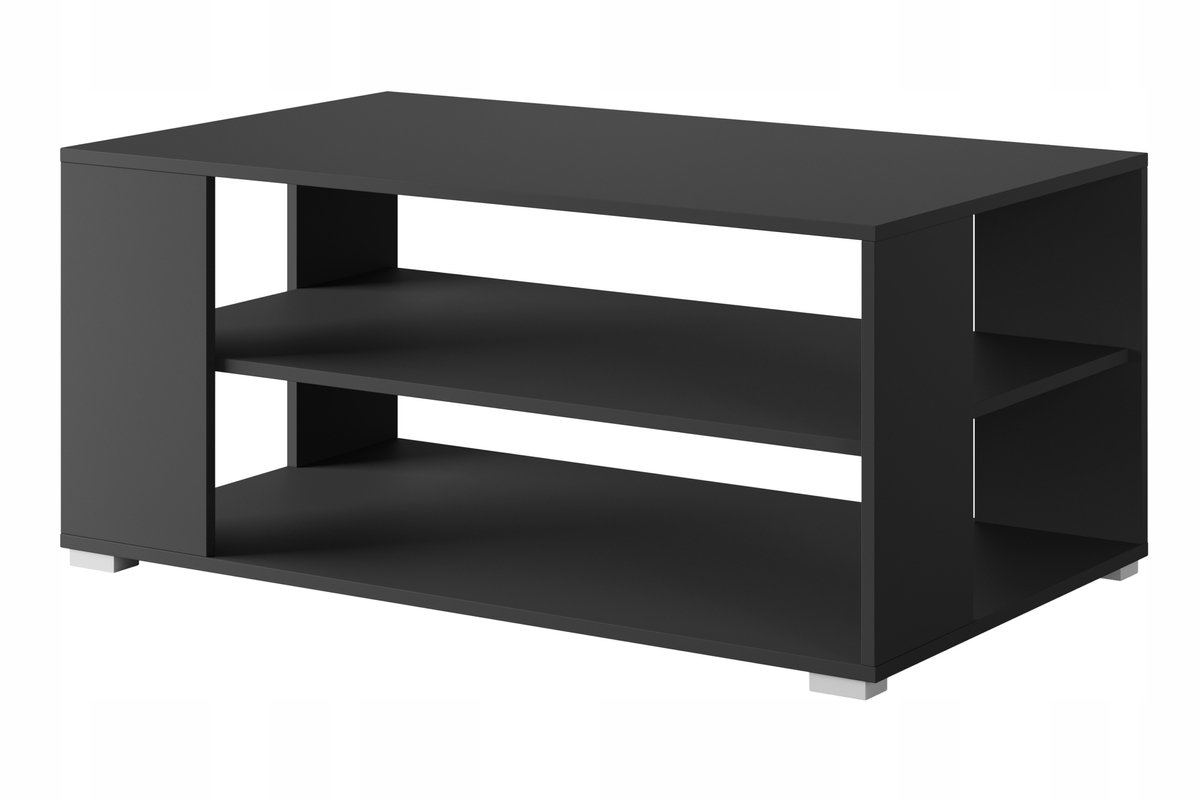 Moderne Salontafel – Koffietafel met 2 Open Planken – Zwart – 100 x 60 cm – Scandinavisch Design met Aluminiumkleurige Poten