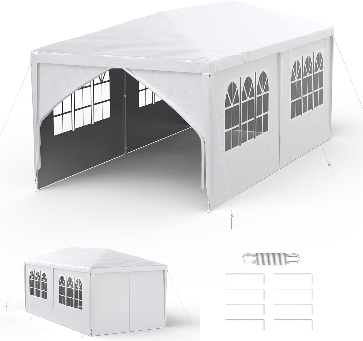 ACXIN Tuinpaviljoen – 3x6 m – 6 Zijwanden – Watersdicht Partytent – Stalen Constructie – Zonbescherming –Wit