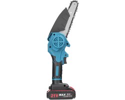Mini Kettingzaag – 21V 15cm – Snoerloze Elektrische Snoeizaag – Met 2 Accu’s & Oplader – Borstelmotor – Voor Tuin, Hout & Snoeiwerk