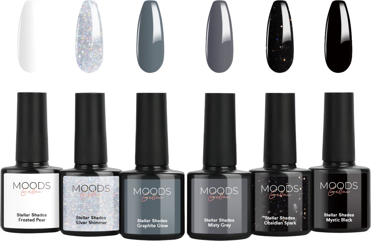 Moods Gellac 6-delige Set - Gellak Starterspakket - Gel Nagellak - 8ML - Stellar Shades - Gellac - Nagels - Chique Kleuren - HEMA- & TPO-vrij