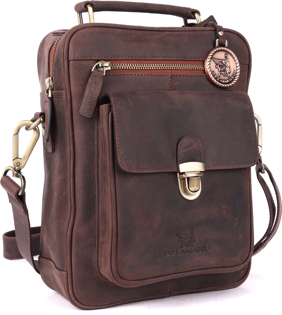 DE LAMASSU® (Zane) Leren Schoudertas & Crossbody – Echt Leer – Unisex – Met Tablet Vak tot 9,7 Inch – Luxe Geschenkverpakking