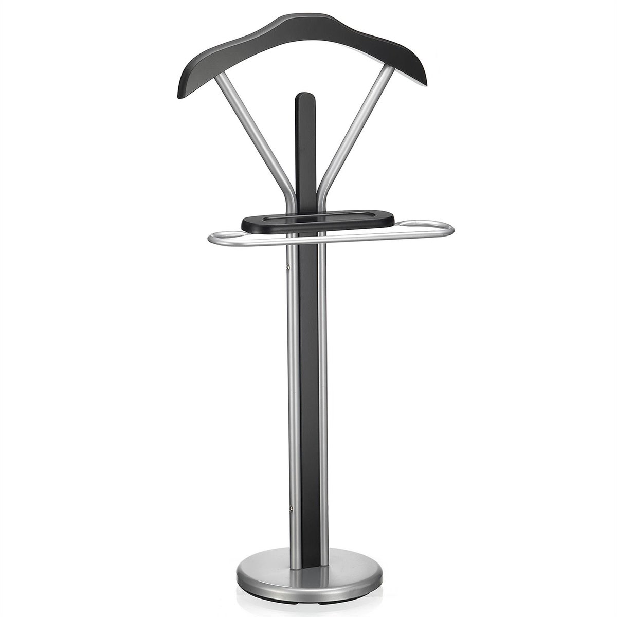 Herenkapstok FABIO MDF-elementen in zwart, verchroomd metalen frame, met kleerhanger, broekenhanger en kleine plank