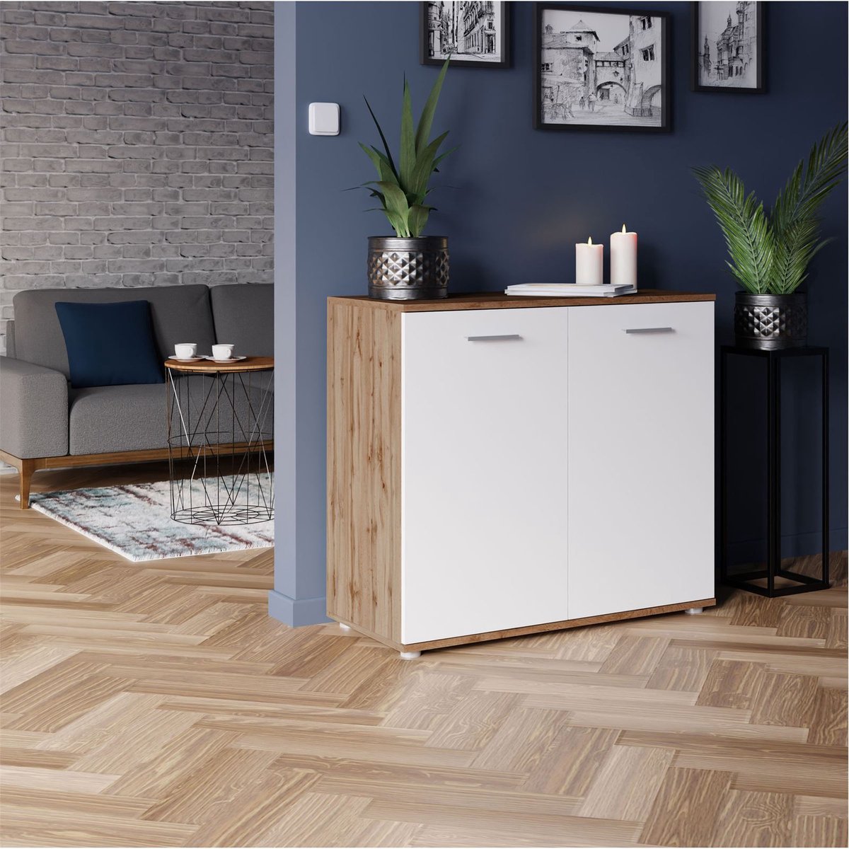 Commode CHICAGO Wotan eiken/wit, 2 deuren