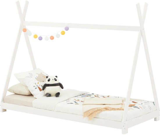 Lit tipi ELIN en pin massif 90 x 190, lit cabane pour enfant avec toit, lit de jeu indien moderne pour enfant, laqué blanc - ambiente