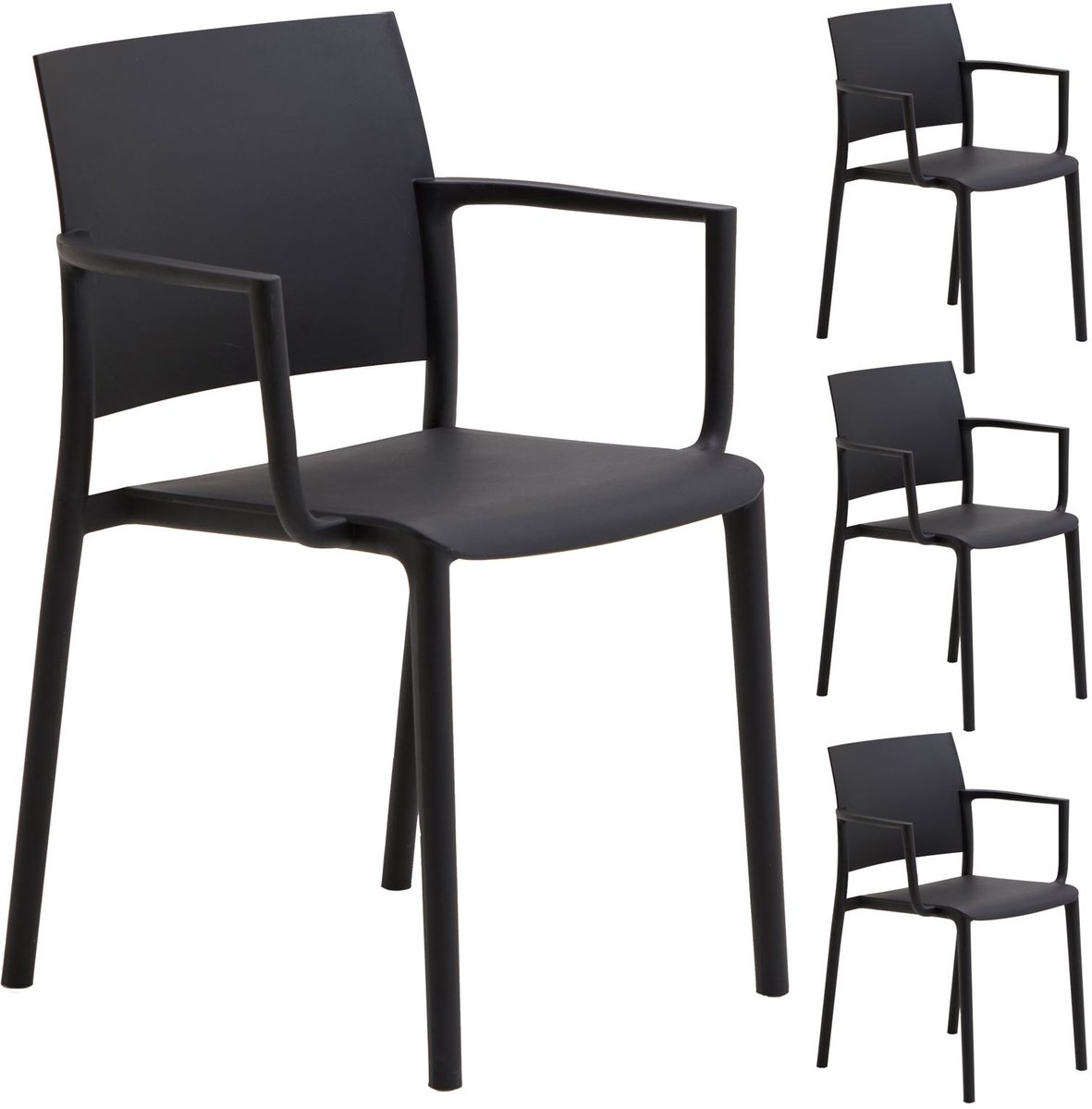 Tuinstoel TERRA, stapelbaar, set van 4 - Zwart