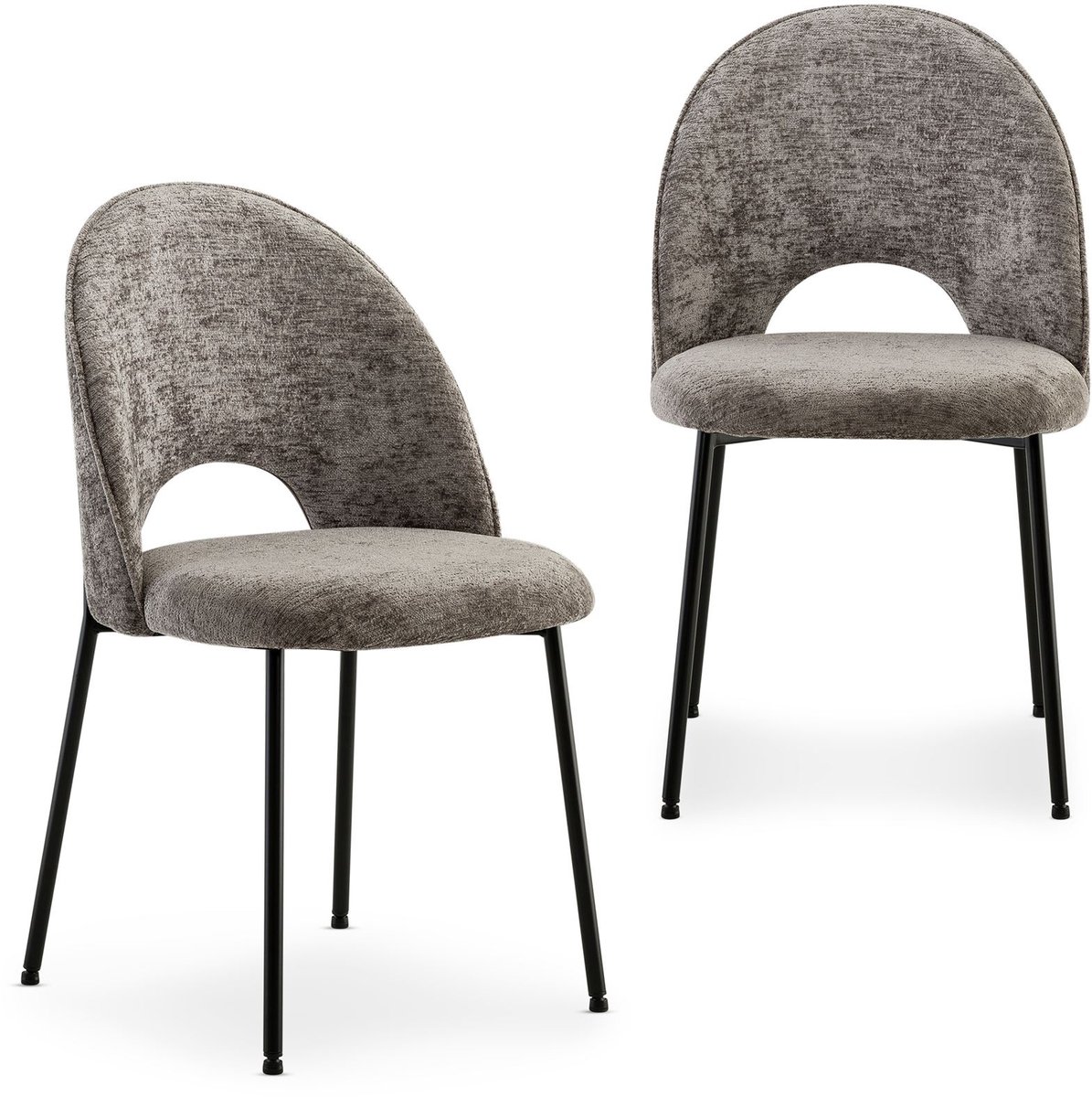 Eetkamerstoelen SERENA set van 2 grijs - gestoffeerde stoel, stoelen voor eettafel, keukenstoel met rugleuning, eetkamerstoelen, zwart metalen frame, moderne eetkamermeubels - Hoofdafbeelding