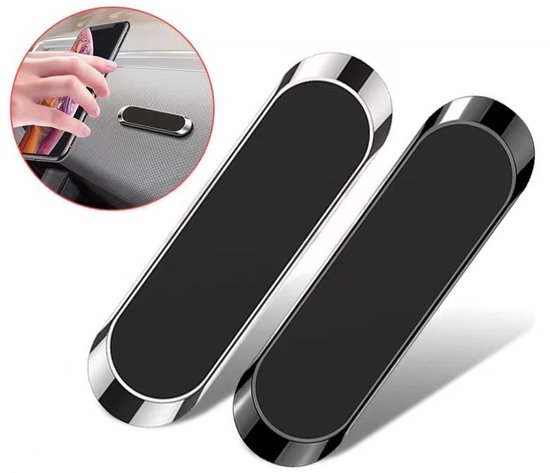 Platte magnetische telefoonhouders, 2 stuks. Zwarte en zilveren telefoonhouder voor autodashboard en vrachtwagen. Universele plakbare wandmontageset met magneet voor tablets en smartphones. Telefoonhouder voor in de auto.