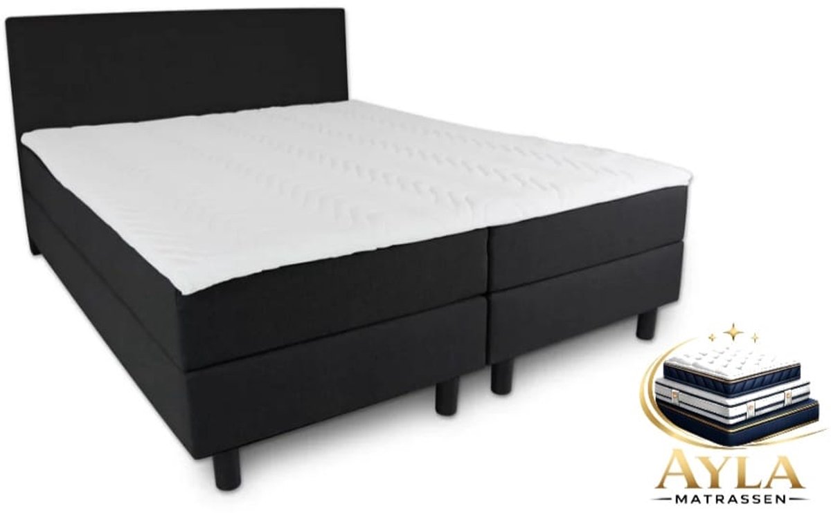 Boxspring Ayla Royal - 180x210 Compleet - Zwart Glad - Ayla Matrassen - 2 persoons