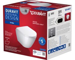 Duravit D-Neo Compact hangtoilet – Rimless – 37 x 48 cm – Durafix verdekte bevestiging – met softclose zitting – glans wit
