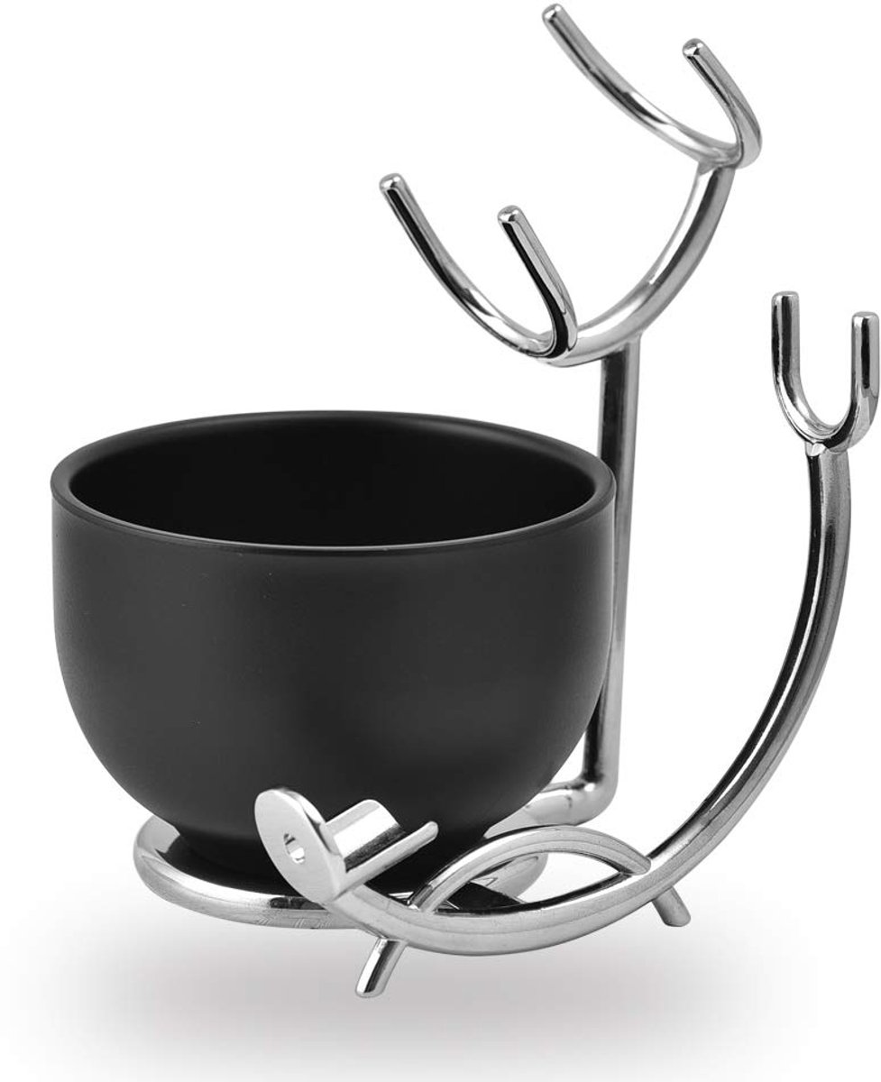 Deluxe Scheer Stand Met Kom – 2 Stuks Houder Set – Geschikt voor Kwast & Recht Mes