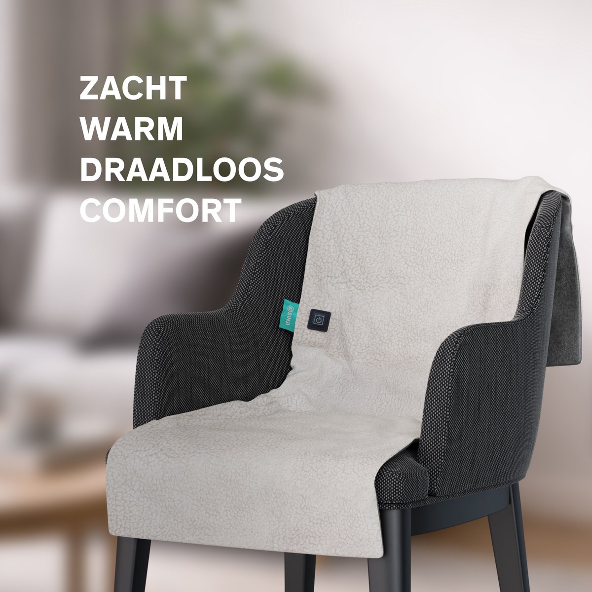 Sinji Elektrische Warmtedeken – Draadloos Infrarood Warmtedeken – Verwarmd Stoelkleed – Incl. Powerbank – 135x48 cm – Crème thumbnail 8
