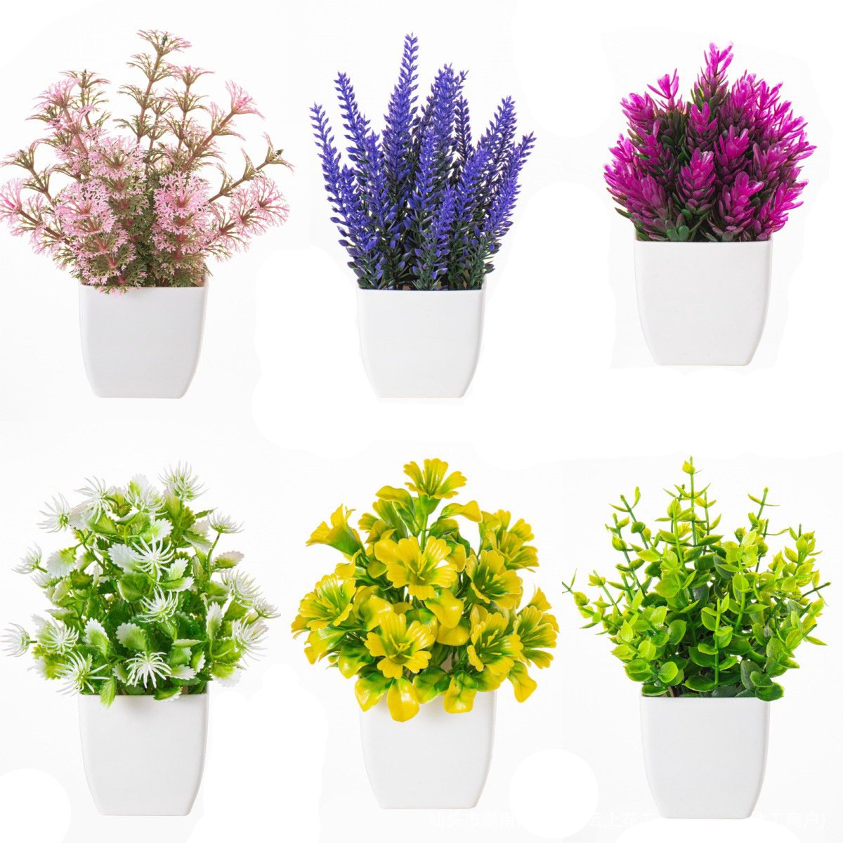 Kunstplantjes in Pot Set van 6 - Mini Kunstbloemen voor Binnen - Bureau & Vensterbank Decoratie - Onderhoudsvrij - Realistisch & Duurzaam - Maat 1