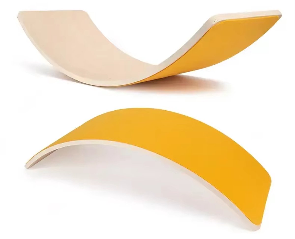 Houten balansbord- Balance board - Blank gelakt met vilt - Vanaf 1 jaar - Geel - Wobbel style