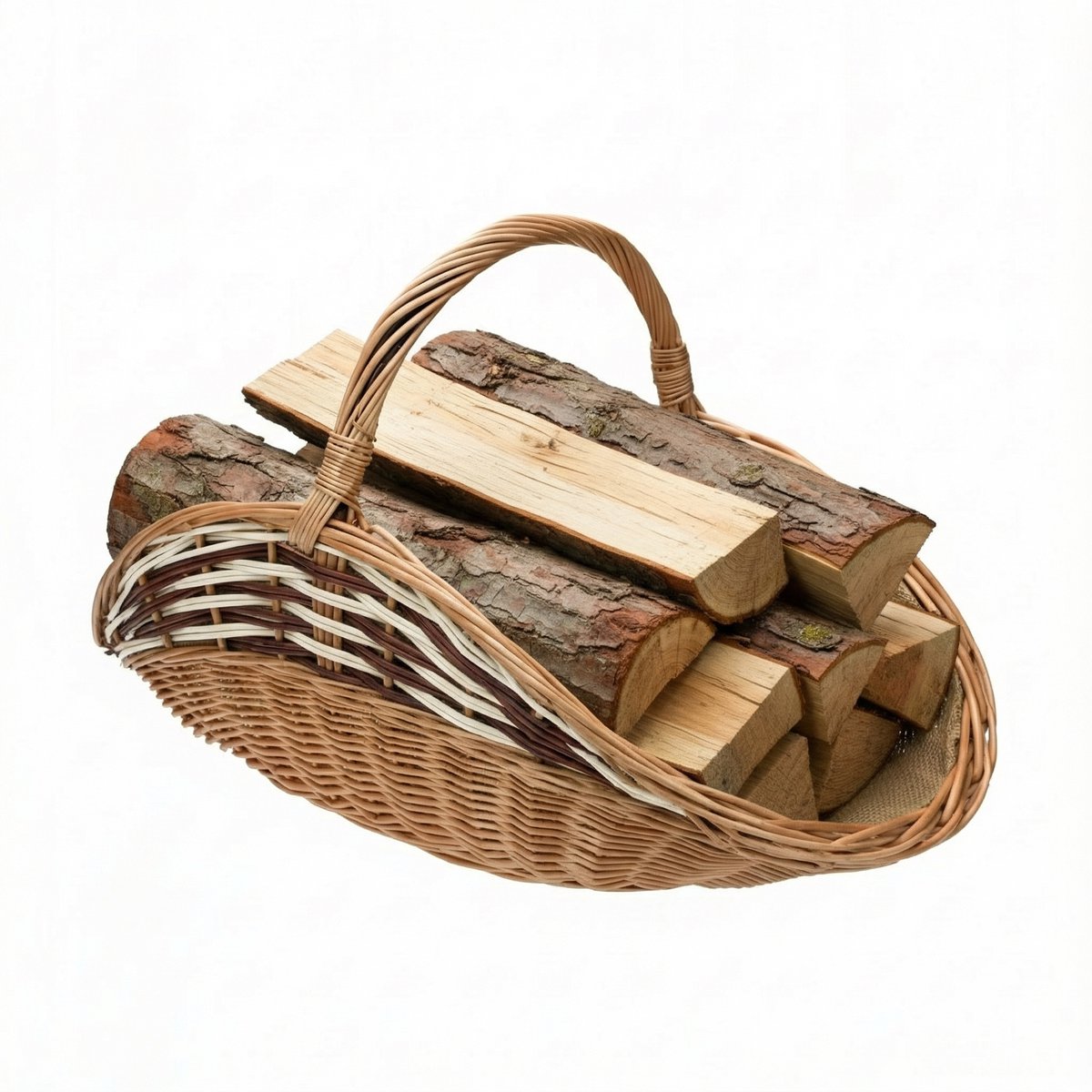 BOGATECO Brandhoutmand van Wilgen met Jute Voering - 60 x 34 cm - Ovaal - Grote Openhaardmand & Opbergmand - Handgevlochten
