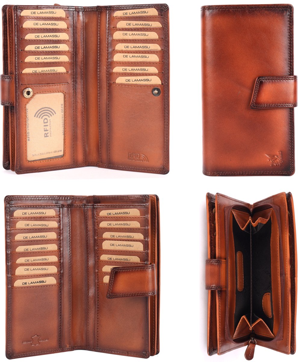 DE LAMASSU® (Amara) Leren Dames Portemonnee – Echt Leer – 27 Pasjes – RFID-bescherming – Ruim & Elegant – Luxe Geschenkverpakking
