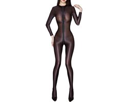 Dames Wetlook Jumpsuit Lange Mouwen One Piece Bodysuit voor Feest en Sport