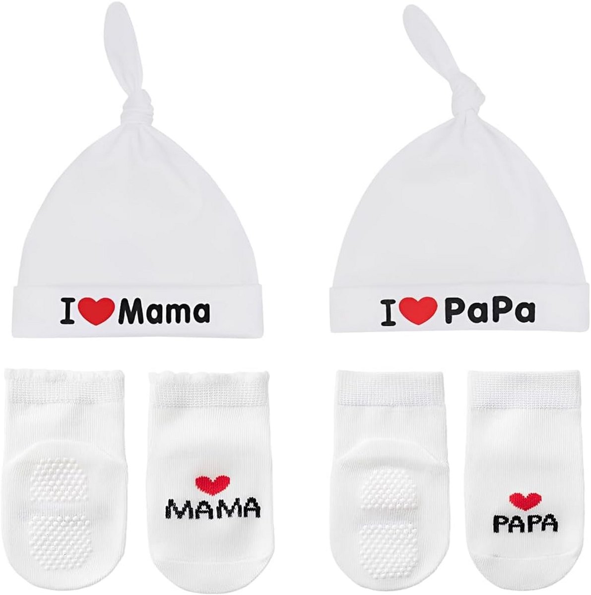 2 Sets Cadeau Babymuts & Sokjes Katoen Unisex voor Pasgeborenen 0-3 Maanden