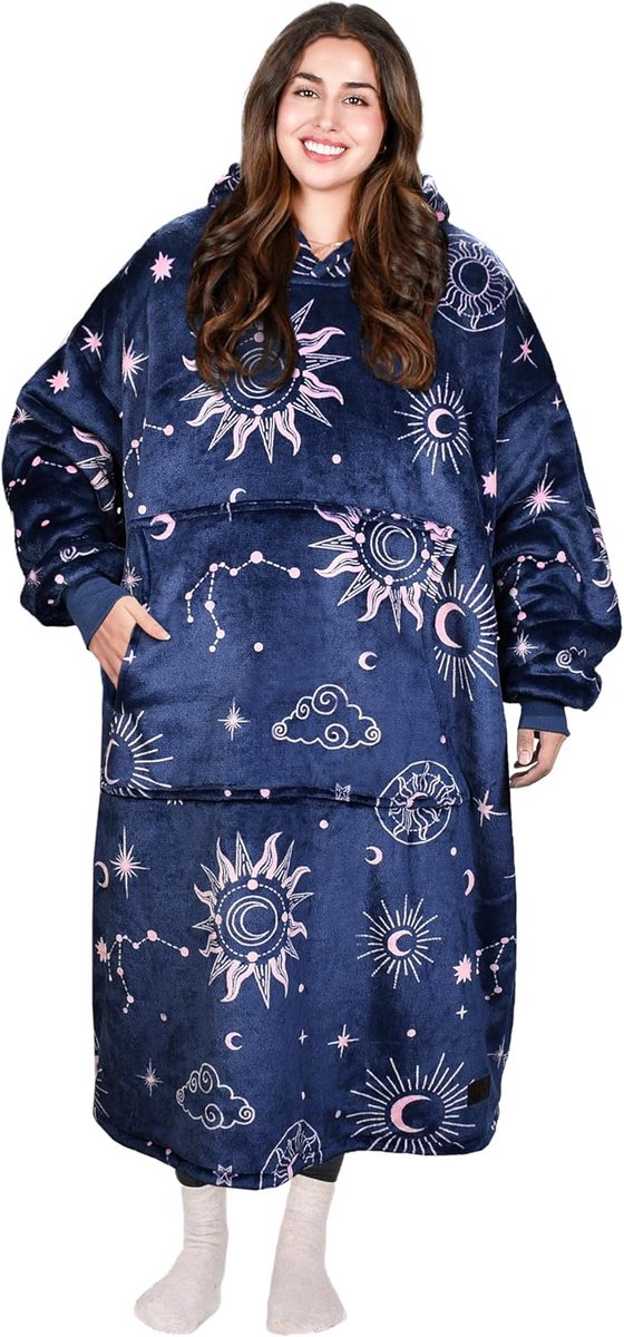 Extra lange Sherpa Hoodie Deken met Mouwen en Capuchon voor Volwassenen