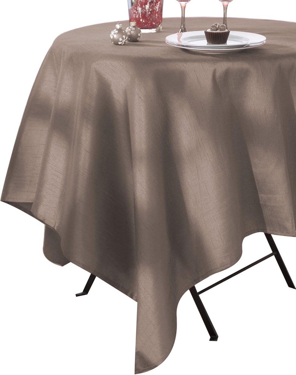 Luxe Zijden Effect Tafelkleed Polyester Taupe Rechthoekig 300 x 150 cm