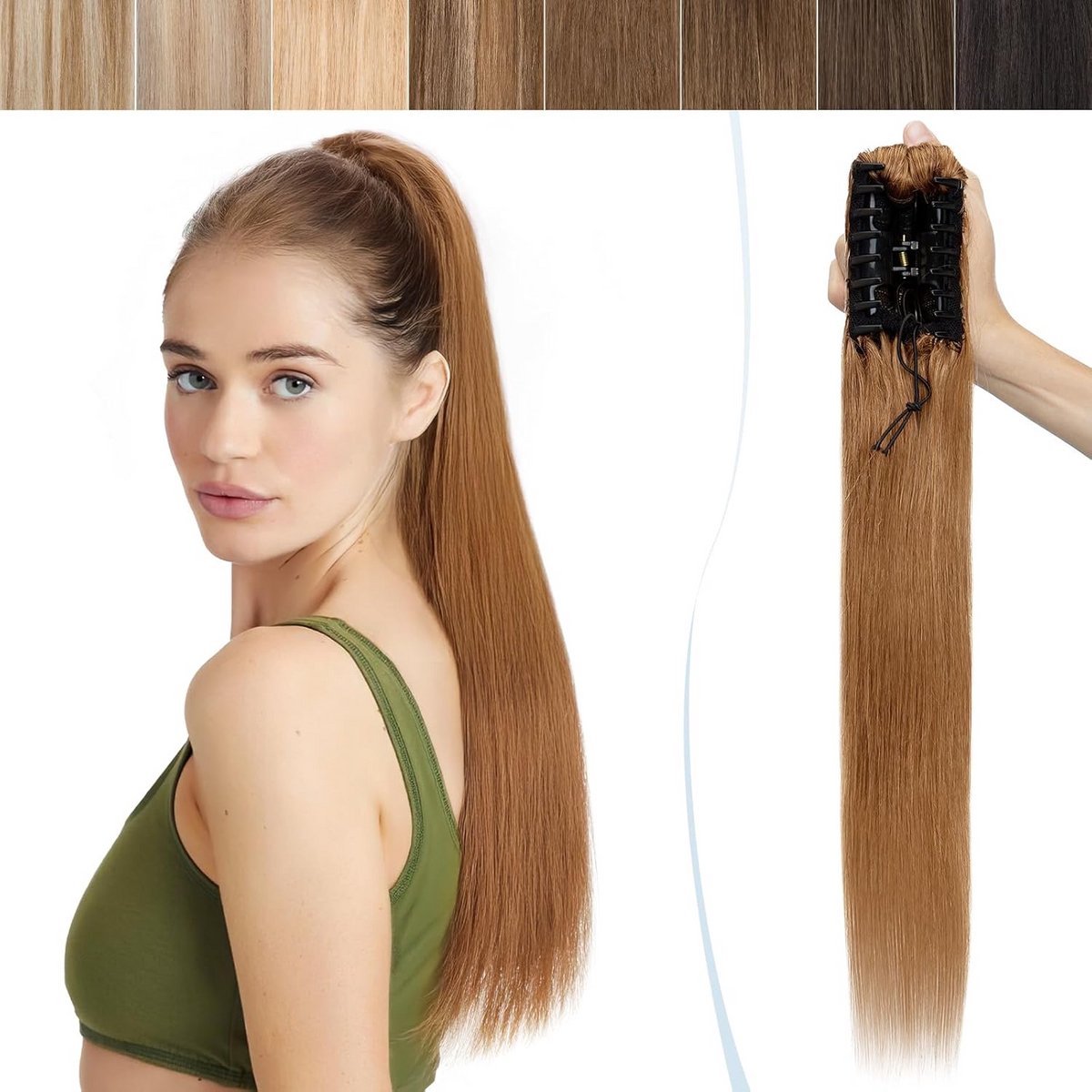 Steile Clip-in Paardenstaart Verlenging 100% Remy Menselijk Haar 56 cm Lichtbruin