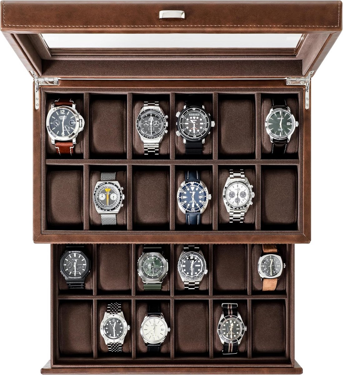 Luxe Horlogedoos XL voor Mannen - 24 Vakken voor Horloges en Sieraden