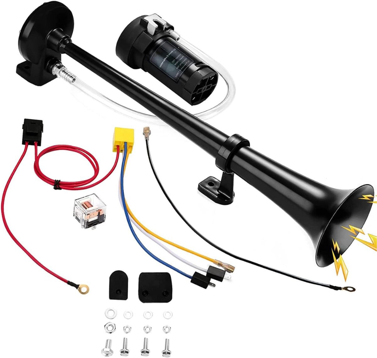 Quvo® Luchthoorn - Luchthoorn 12 Volt - Toeter - Luchthoorn Met Compressor - Scheepshoorn - Persluchthoorn – Gastoeter - Claxon - 150 db - Voor Auto, Vrachtwagen, Trein, Boot Etc - Zwart - 45cm x 11cm x 10 cm