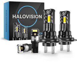 HaloVision Turbo LED Parkeer Licht + Koplampen H7 + T10 – 150W 30000Lm 6000K Helder Wit – Canbus Plug en Play Dimlicht + Parkeerlicht LED Set van 4 Autolampen