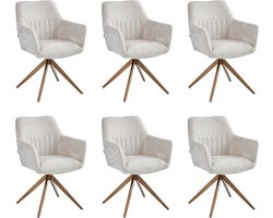 Colenis® - New Yade Eetkamerstoelen - Set van 6 - Beige - Chenille Stof - 180° Draaistoelen - Geborsteld Goud Poten - Gestoffeerde zitting