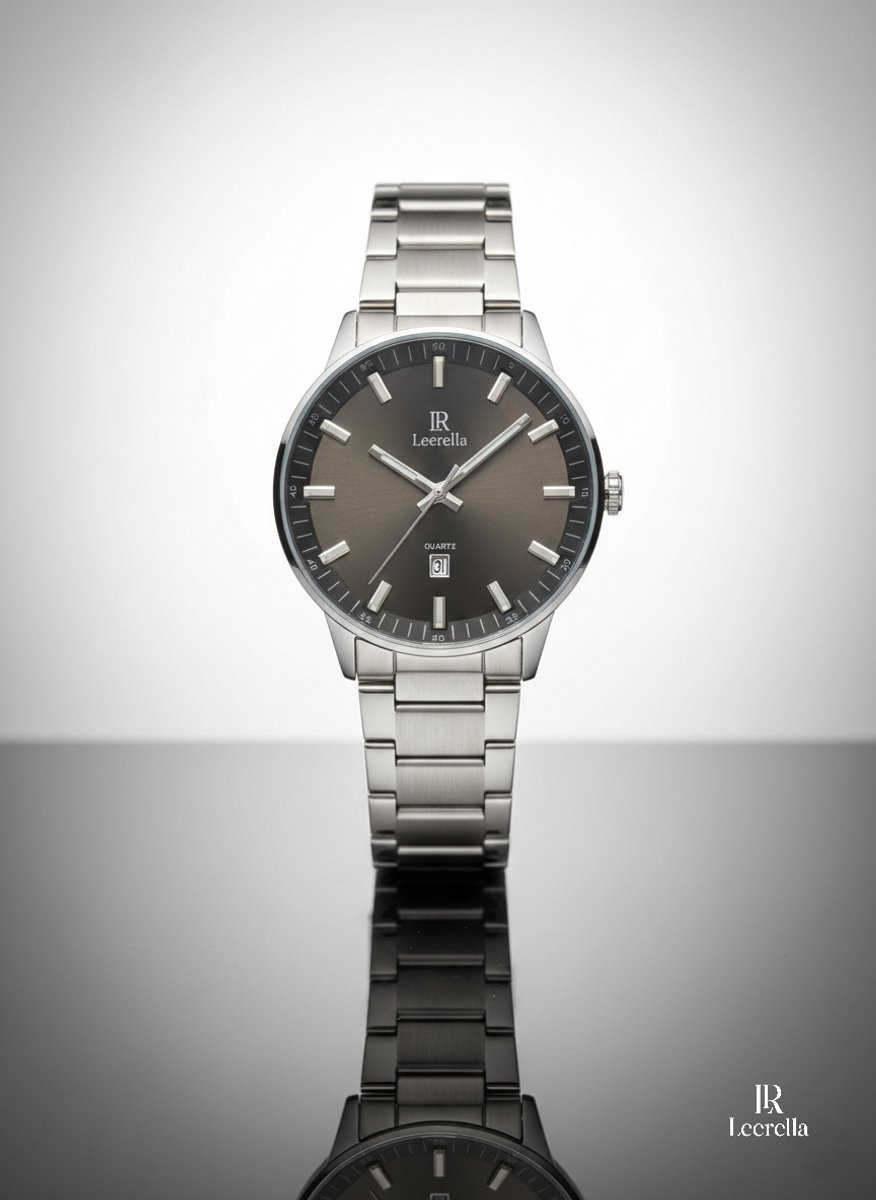 Leerella Zilverkleurig Herenhorloge - Quartz Analoog Polshorloge met Datum - Roestvrijstalen Band - Waterbestendig tot 30m