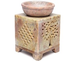 Wierookbrander en olieverdamper Levensboom zeepsteen – 10 cm x 7.5 cm