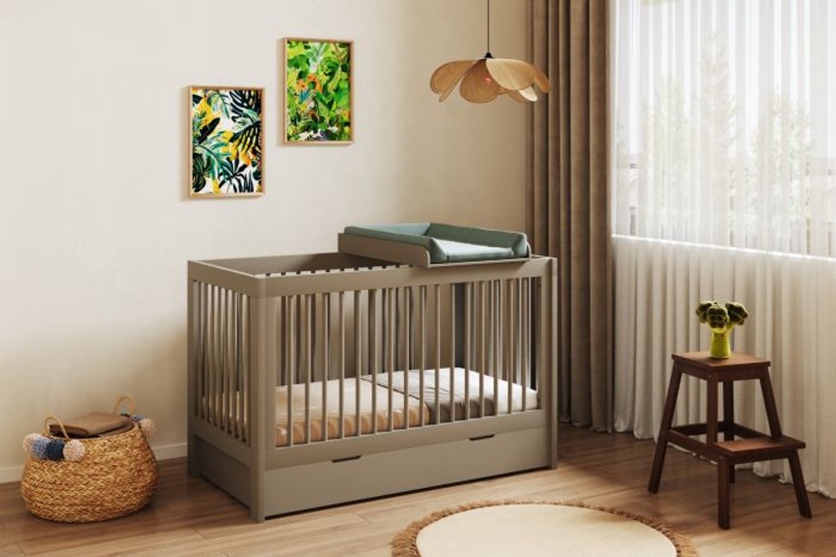 Born Lucky ® Baby Bed / Ledikant Alaska 60 x 120 cm - Baby bed en Commode in één - (0 - 3 jaar) - Verstelbare bedbodem in 3 hoogtes - Biscotti