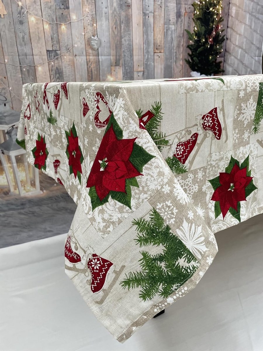 Katoenen Kerst Tafelkleed Modern Shabby Chic Design Gemaakt in Italië