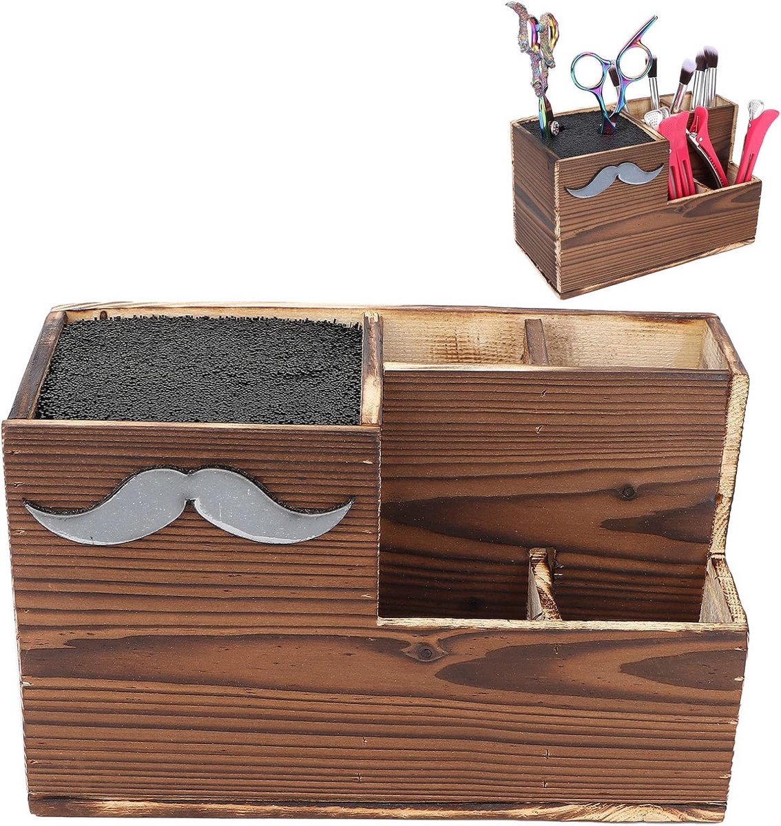 Professionele Houten Organizer voor Kappersscharen en Salonbenodigdheden