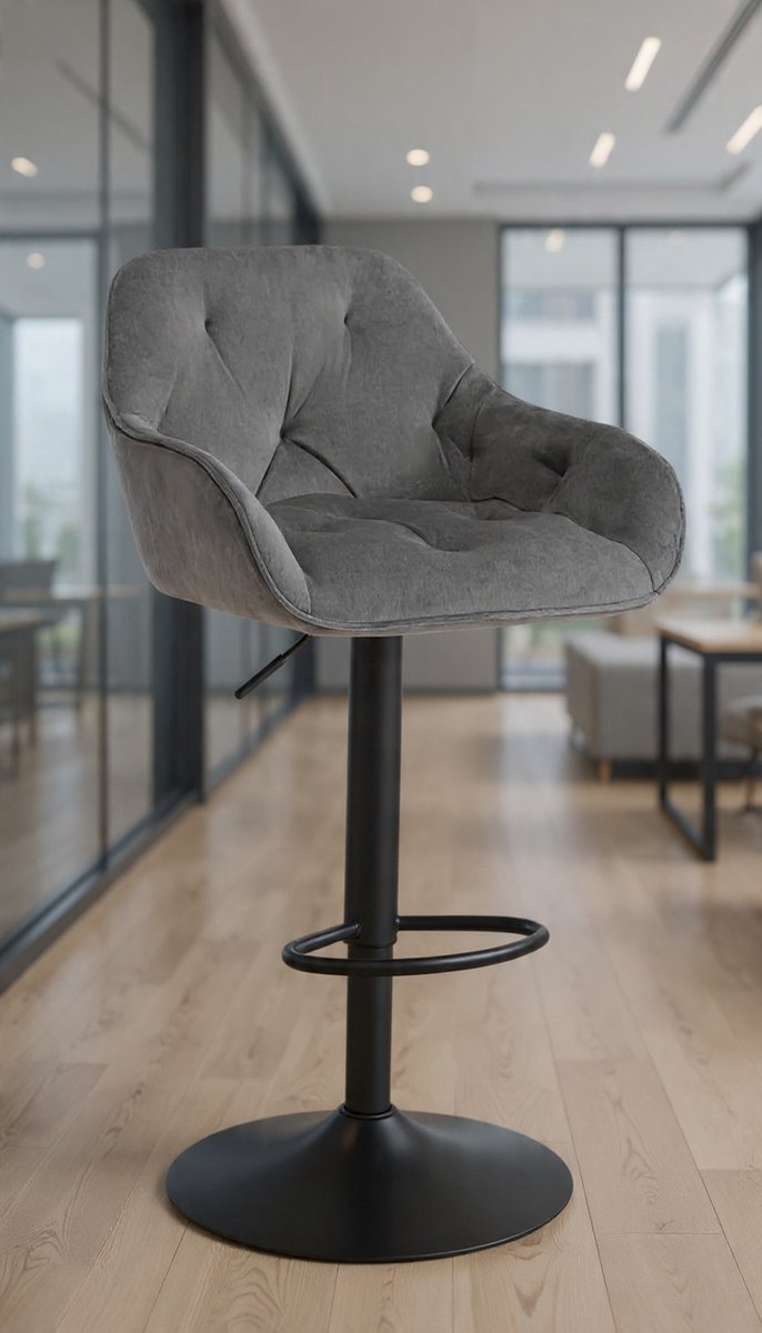 Bar Stool, Height Adjustable, Swivel Chair with Velvet Cover, Stool with Armrests, Footrest, Bar Stool, Bar Stool, for Bar, Counter, Metal, Dark Grey, BH405dgr-1-Casa Serena – Afmetingen op aanvraa...