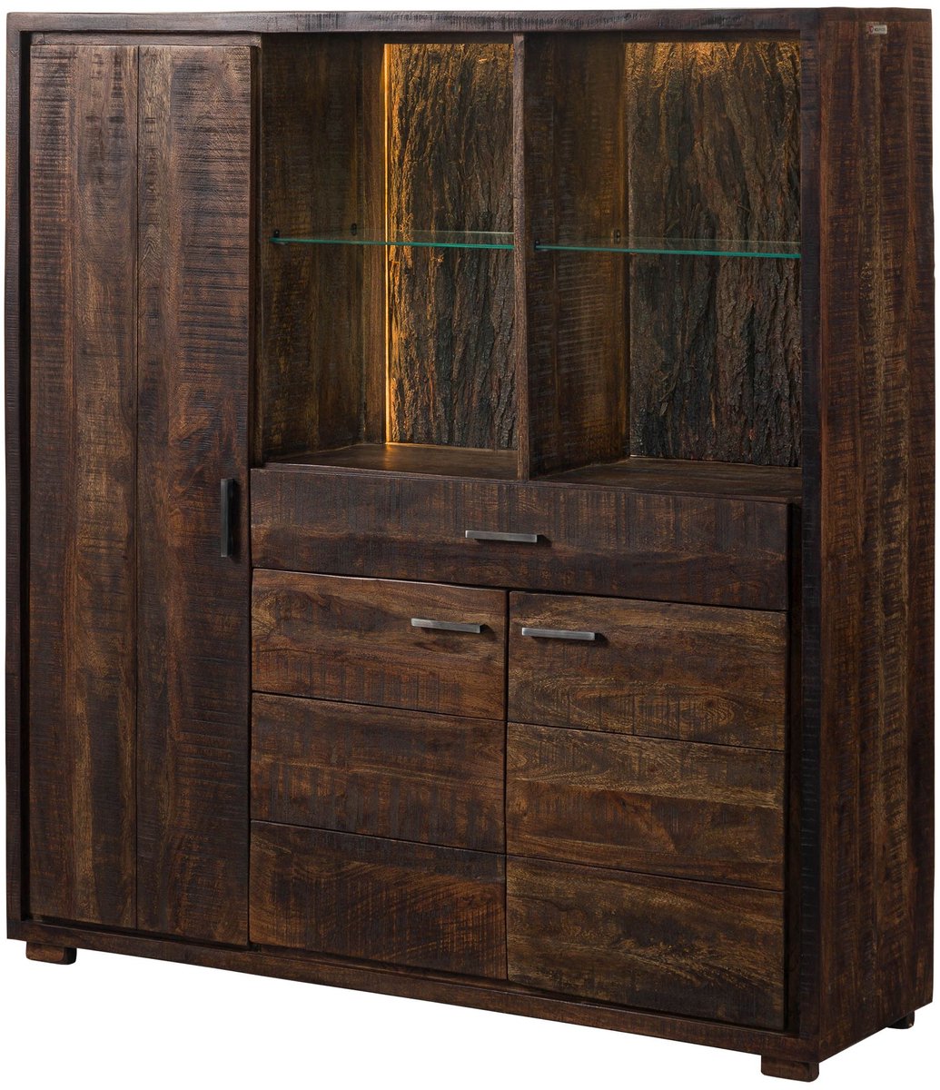 MASSIVMOEBEL24.DE highboard BARK #215 donkerbruin 140 x 150 x 40 cm