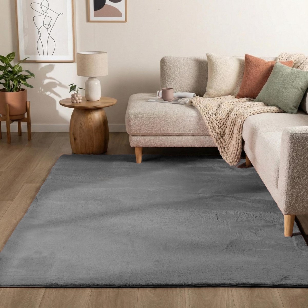 Flycarpets Amalfi vloerkleed Antraciet - Laagpolig wasbaar Fluffy en Zacht - Woonkamer tapijt - 240x340 cm