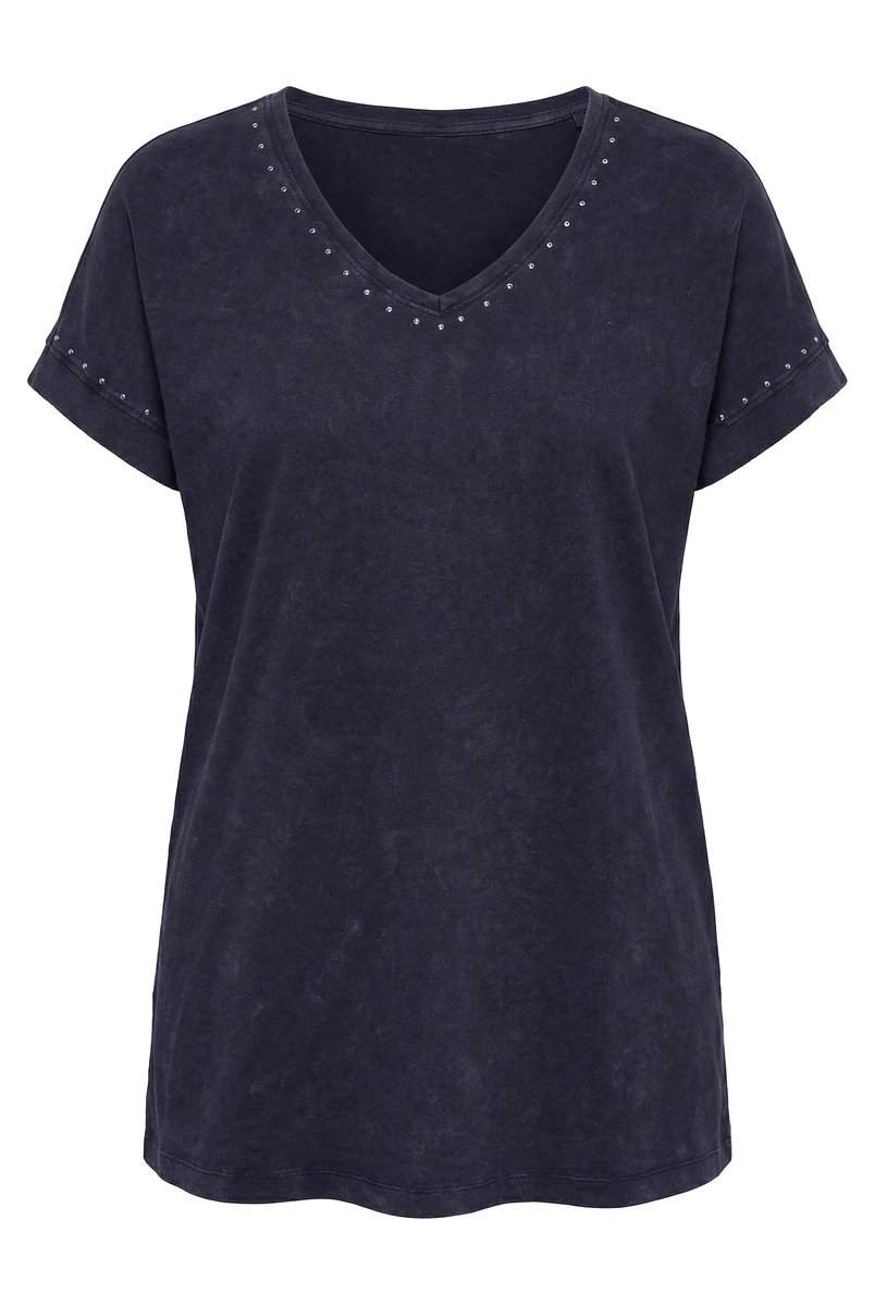 Angel of Style - Dames - T-shirt comfort fit sierstuds - Zwart - Maat 50