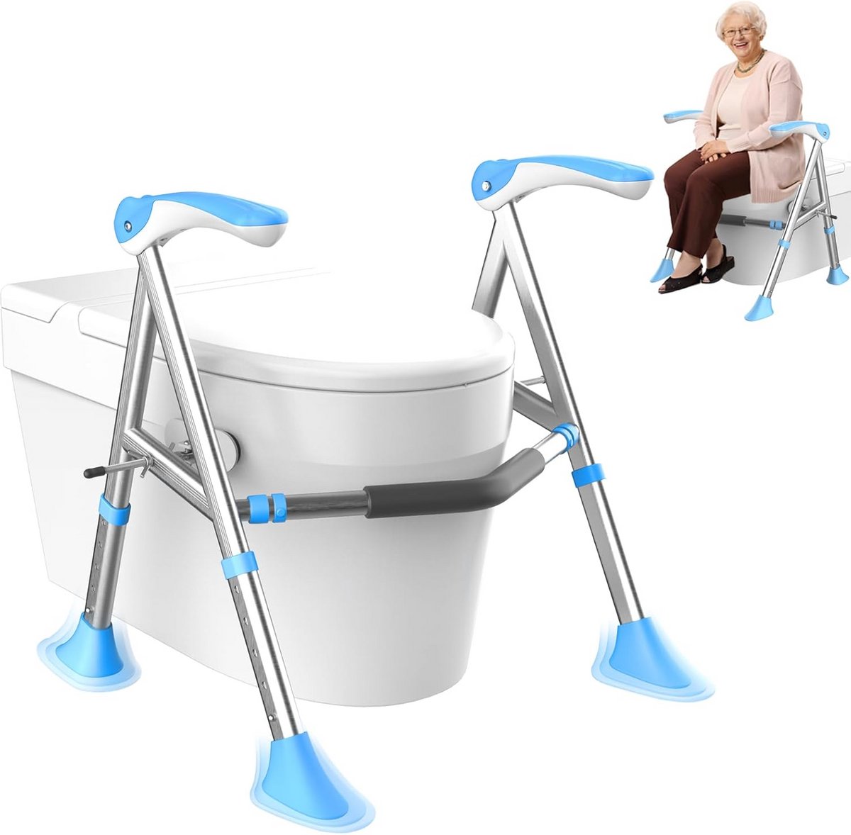 In hoogte verstelbare toiletverhoger met handgrepen voor senioren en mindervaliden