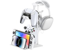 Gaming Headset Standaard met Controllerhouder – Aluminium Headphone Stand – Houder voor 2 Controllers, Headset & Smartphone – Kabelmanagement – Universele Gaming Accessoire