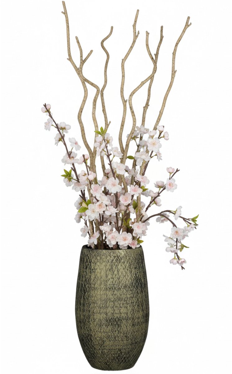 Mica Decorations Mica Bloemenvaas Madeira - hoog model - groen - terracotta - 30 x 50 cm - schubbenpatroon