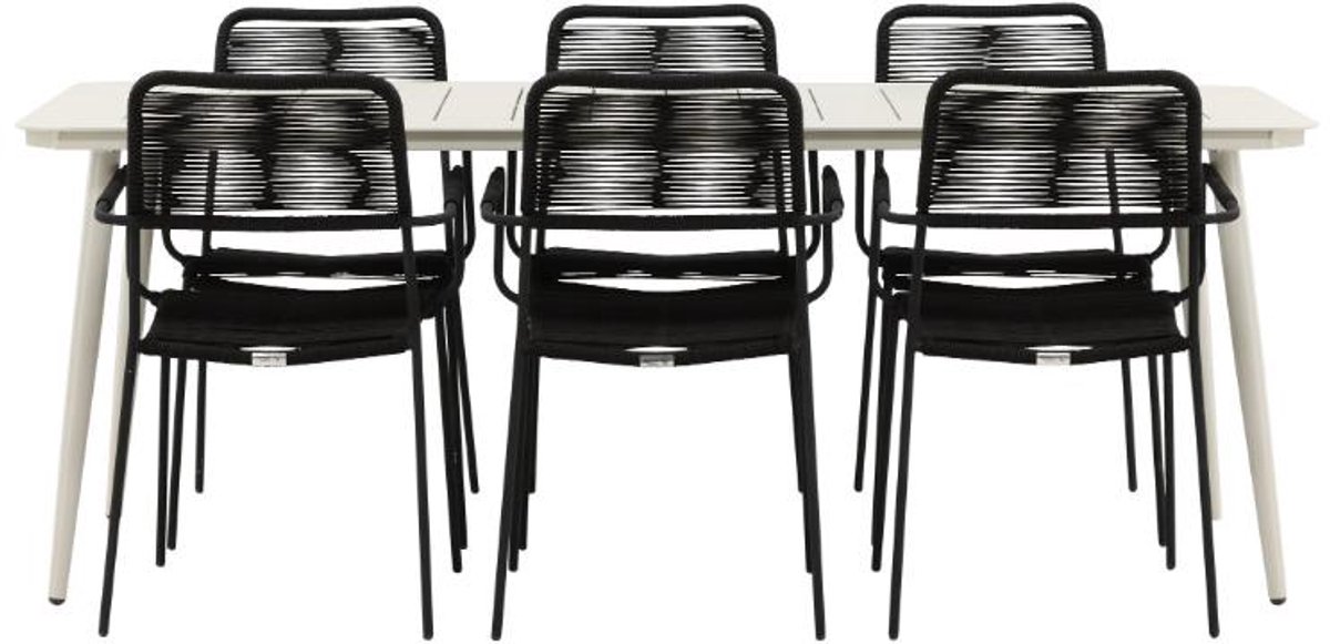 Lina tuinmeubelset tafel 90x200cm 6 stoelen Lindos zwart.